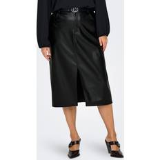 Käärittävä Hameet Only Hame CarKiri HW LO Slit Faux Lea Skirt - Musta