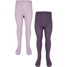 Blommiga Underkläder Minymo Strumpbyxor 2-Pack Rib Very Grape 140/146 Strumpbyxor