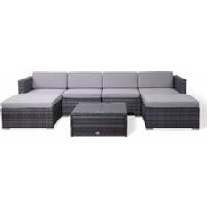 EVRE Rattan Garden Furniture 6 Seater Sofa with Coffee Table (Grey) Outdoor Lounge Set