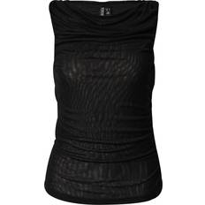 Jersey Toppe Pieces Sort og rynket mesh-top med bådudskæring-Black