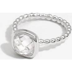 Silver Rings Simply Silver Sterling 925 Beaded Polished And Cubic Zirconia Centre Ring