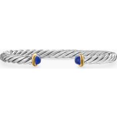 Lapis Jewelry David Yurman Cable Cuff Bracelet in Sterling Silver with 14K Yellow Gold and Lapis Men's Lapis Lazuli