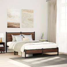 140 cm - Eg Sengerammer vidaXL 140x200 cm Uden Madras Metal Brun Egetræsfarve Sengeramme