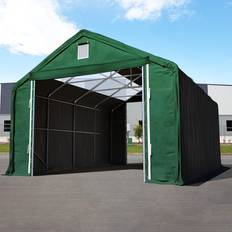 Toolport 6 x 12 m tälthall 3,0 m sidohöjd med 4,0x3,35 m port och takfönster, PVC brandsäker mörkgrön, inkl. hållfasthet (underlag: jord) (49834)