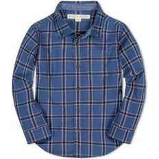 Organic/Recycled Materials Shirts Hope & Henry Boys Organic Stretch Poplin Long Sleeve Button Down Shirt Dark blue homeroom plaid (XXSmall)