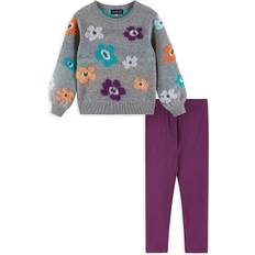 Florals Children's Clothing Andy & Evan Little Girl's 2-Piece Sweater Leggings Set Grey Flower 4T (4T)