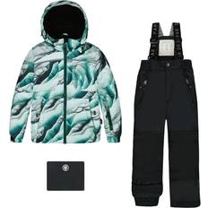 Overalls Children's Clothing Deux par Glaciers Print Detachable Hood 2-Piece Snowsuit, Black (Green, 12Y) Maisonette