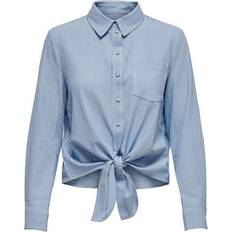 Raidallinen Paidat Only Onllecey Ls Stripe Knot Dnm Shirt - Valkoinen