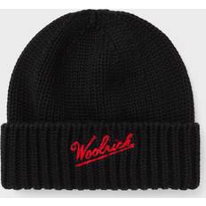 Woolrich Herr Kläder Woolrich Man Beanie in Pure Merino Virgin Wool with Contrasting Logo Black