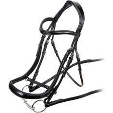 Pony Bridles Velociti (Pony, Black) Velociti Ergonomic Leather Horse Cavesson Bridle