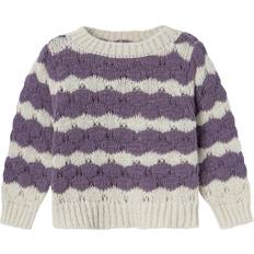 18-24M Pulls en Tricot Name It Pull-over NMFNebib - Crème/Violet Foncé