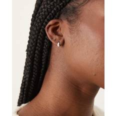 Textured Tapered Hoop Earrings - Silver