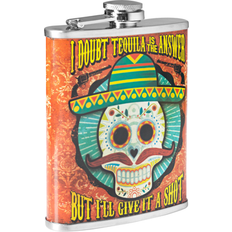 Bar Equipment American Art Decor Doubt Tequila Is The Answer Stainless Steel L x 5.5 in H x 1.25 in D - Orange / Red Hip Flask