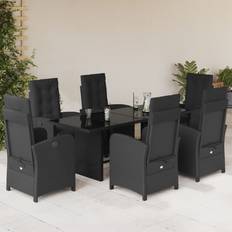 Grey - Rattan Patio Dining Sets vidaXL Garden 7 Piece Black Poly Rattan Patio Dining Set, 1 Table incl. 6 Chairs