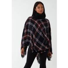 One Size Capes & Ponchos Blue Vanilla Tartan Roll Neck Poncho Black One