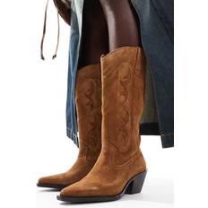 Stradivarius Beige cowboystøvler med hæl ægte ruskind-Neutral
