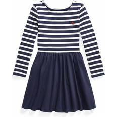 Younger Girl's Navy Striped Long Sleeve Dress NAVY (5 Years)