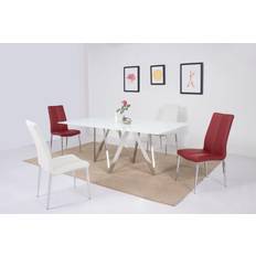 Abigail-5PC-RED With White Glass Table And 4 Chairs Dining Set