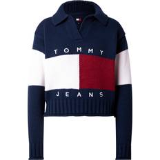 Tommy Hilfiger Strik V-hals Sweater Med Rugby Krave - Marineblå