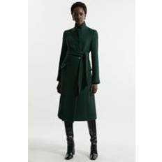 Clothing Karen Millen Premium Italian Manteco Wool Notch Neck Midi Coat Green