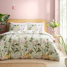 RHS Exotic Floral Cotton Reversible Set Duvet Cover Multicolour, Green