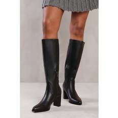 Cheap High Boots Where's That From 'Alpha' Block Heel Knee High Boots With Stitch Detail Black