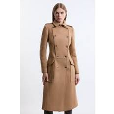 Men - Wool Coats Karen Millen Premium Italian Manteco Wool Military Tailored Midi Coat Camel