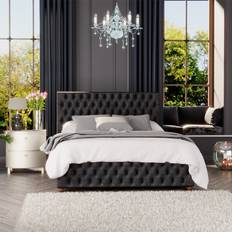 Laurence Llewelyn-Bowen Llewelyn-Bowen Seren King Size Black Mirazzi Velvet Ottoman Bed 160x226cm