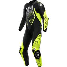 Tessuto Tute da moto Dainese Audax D-Zip tuta in pelle da moto traforata in pezzo, nero-bianco-giallo, dimensione per uomo