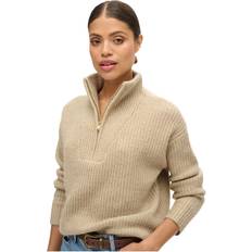 Superdry Dam Tröjor Superdry Essential Beige Pullover Med Dragkedja Och Halsringning - Beige