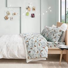 Textiles Intelligent Design ID20-1549 Seafoam Foxes 100 Percent Flannel Printed Set Bed Sheet Green (259.08x167.64cm)