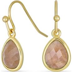 Kvartsi Korut Bling Jewelry Womens Dusty Rose Quartz Teardrop Gemstone Earring Fish Hook Gold Plated