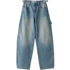 Bershka Adjustable Waist Carpenter Jeans - Mid Wash Blue