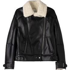 Bershka Shearling Trim Aviator Jacket - Black/Cream
