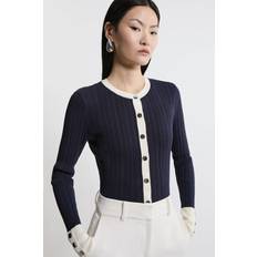 Clothing Karen Millen Viscose Blend Dry Handle Rib Button Through Knit Cardigan Navy