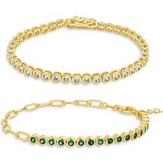 14k Bracelets Sterling Forever Cubic Zirconia Bezel & Tennis Bracelets in 14K Gold Plated, Set of