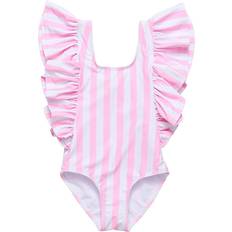 Swimwear Children's Clothing on sale Snapper Rock Pink Stripe Wide Frill Swimsuit Pink