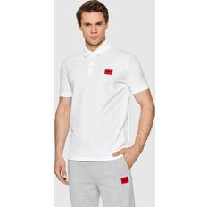 HUGO Mens Logo Patch Sustainable Slim Fit Polo Shirt White