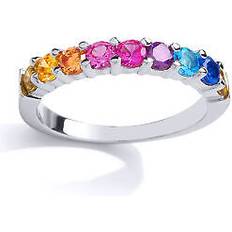 Silver - Unisex Rings Jewelco London Unisex silver jewelco london multi colour cz rainbow half eternity ring 3mm