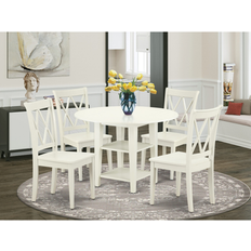 East West Furniture SUCL5-LWH-W 20-42 in. Sudbury Round Table with Two 11 in. Drop Leaves & 4 Double X Back Chairs - Off-White Dining Set 5pcs