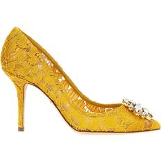 Dolce & Gabbana Heels & Pumps Dolce & Gabbana Lace Rainbow Pumps With Brooch Yellow