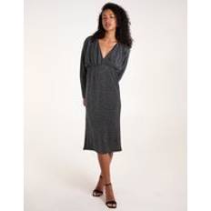 Clothing Blue Vanilla Metallic Wrap Over Batwing Dress BLACK/SILVER