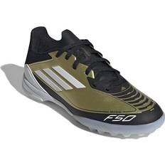 Running Shoes adidas Kids F50 League Turf Messi (Little Kid/Big Kid) Kids Shoes Gold Metallic/White/Black Big Kid