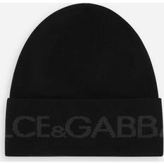 Dolce & Gabbana Man Mutsen Dolce & Gabbana Wool Knit Hat With Logo Black