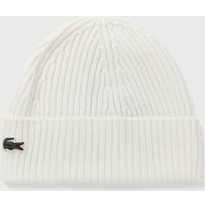 Lacoste Unisex Beanies Lacoste Beanies, male, White, ONE Ribbed Knit Logo Beanie White