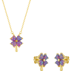 Pink Jewellery Sets Spero London Pink & Purple Opal Four Leaf Clover Sterling Silver Necklace & Earrings Set