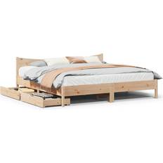 180cm Bed Frames vidaXL Massivholzbett Mit Schubladen 180x200 cm Kiefer - Braun Bettrahmen