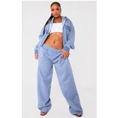 PrettyLittleThing Shape Petrol Blue Washed Wide Leg Joggers, Blue