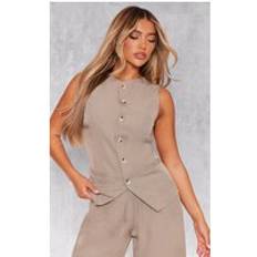 PrettyLittleThing Taupe Woven Tailored Waistcoat, Brown