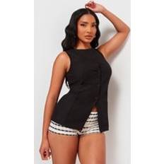 Adult - Polyester Vests PrettyLittleThing Black Longline Bengaline Waistcoat, Black